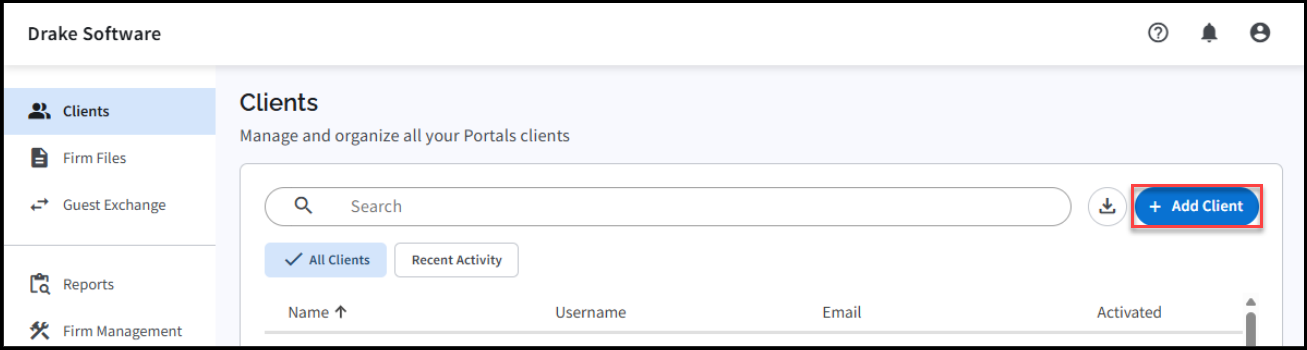 New Client Setup window